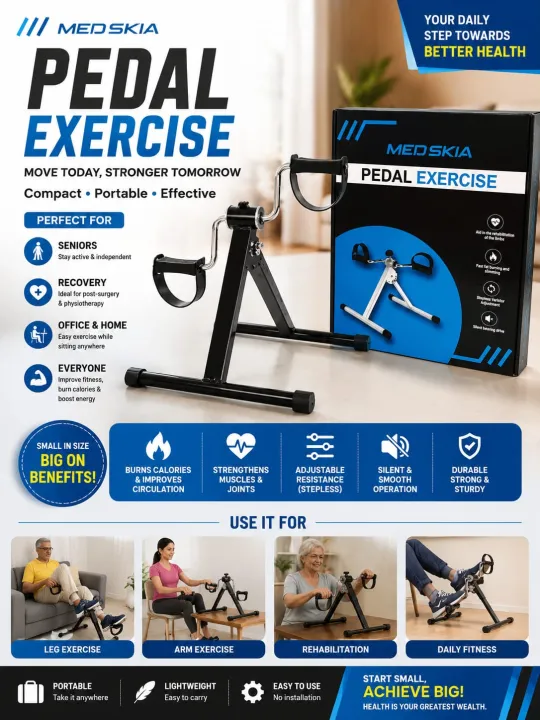 Pedal Exerciser for Seniors Desk Bike Cycle is a compact fitness tool designed for low-impact workouts. It improves blood circulation, strengthens legs, and supports joint mobility. - Image 4